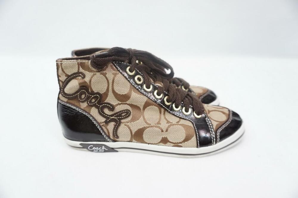COACH BRENDI USED WOMEN 5 SIGNATURE JACQUARD/PATENT LEATHER FASHION SNEAKERS